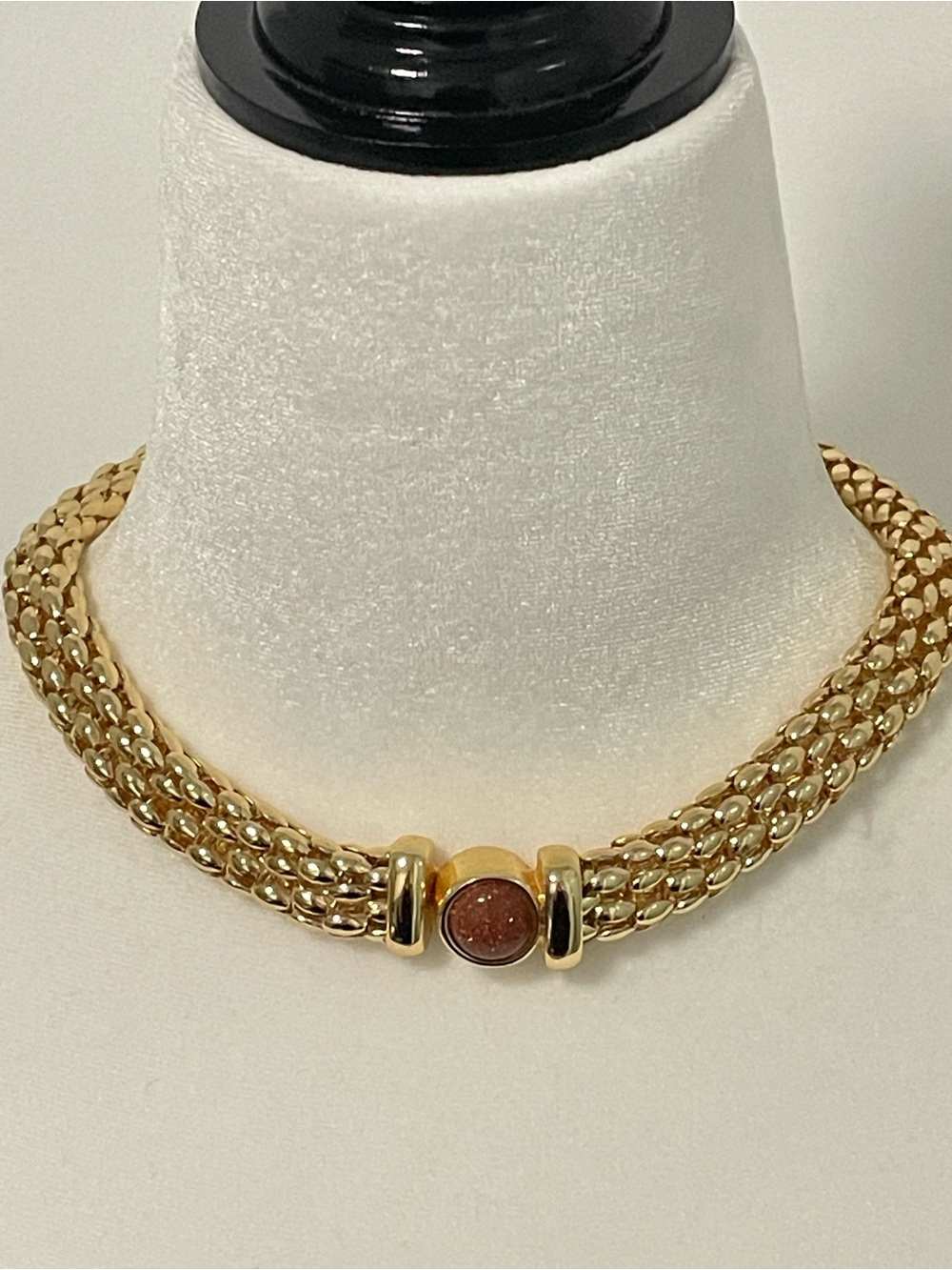 Vintage Gold Tone Necklace Collar Sandstone Statement 1980's